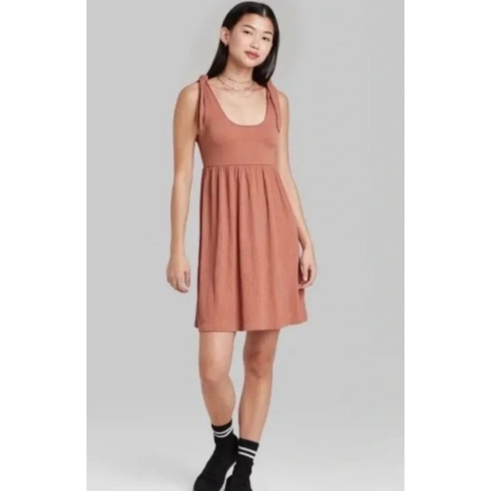 Wild Fable Women's Tie Strap Tank Top Babydoll Dress in Blush Brown Size Medium